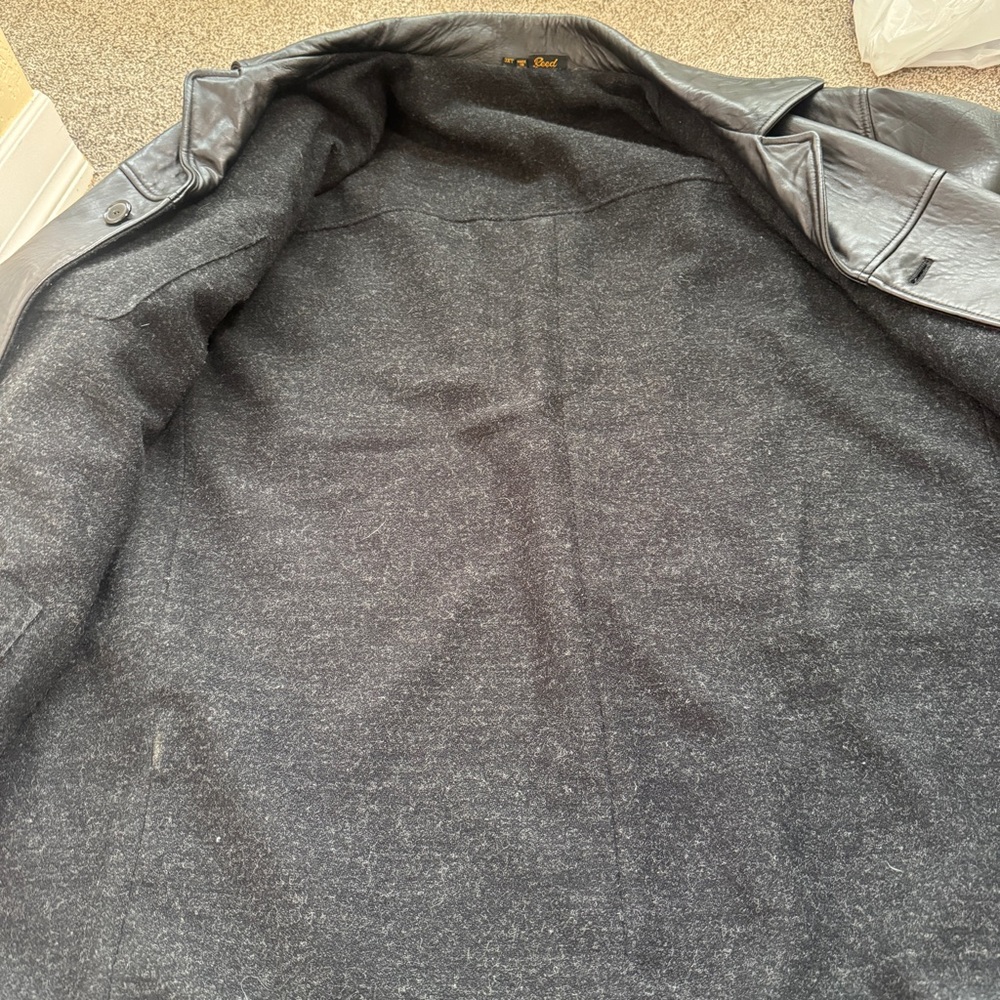 Reed Leather Car Coat Mens 3XT Black Button Front Lined Jacket Big Tall - Picture 9 of 13